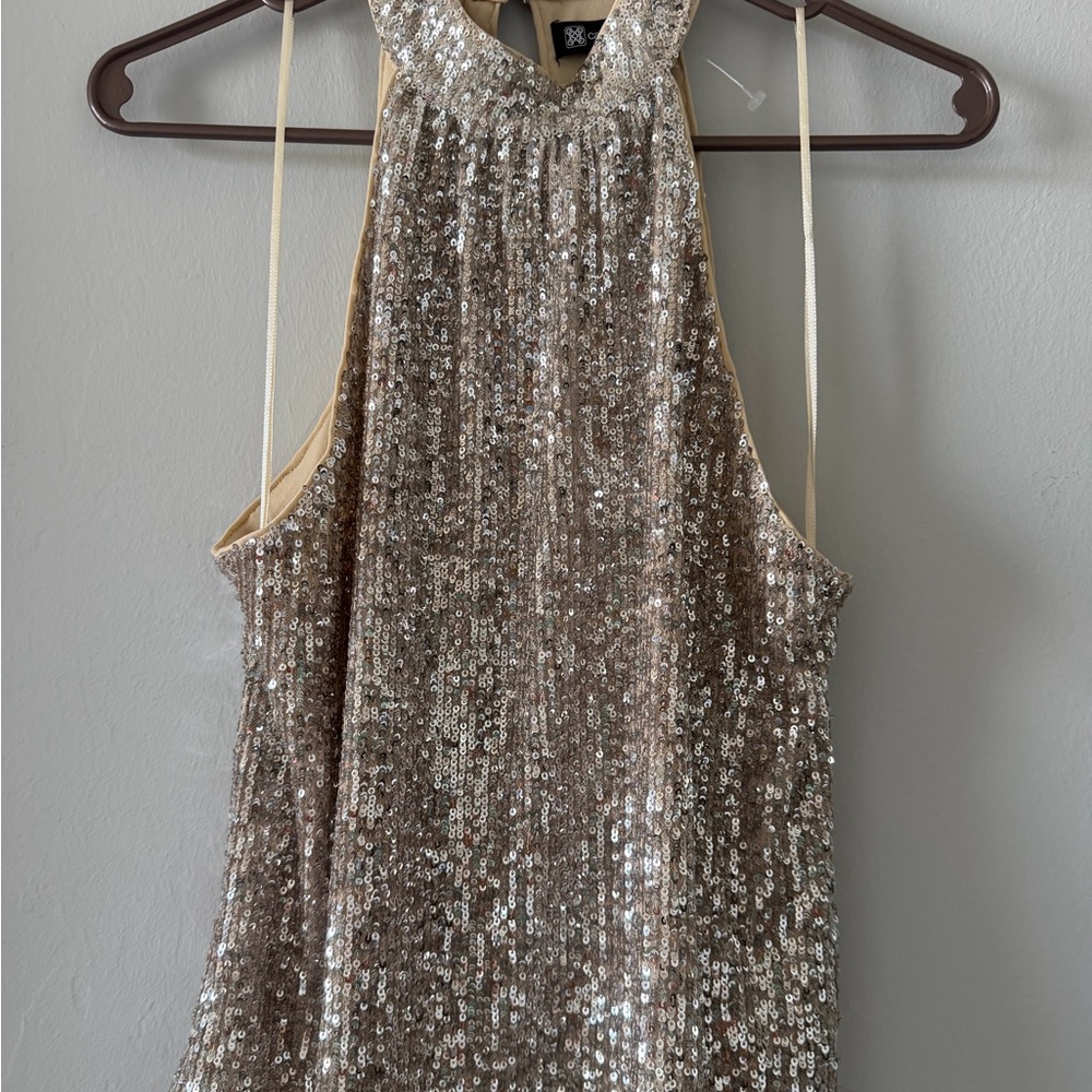 Sequin Halter Party top in Champagne